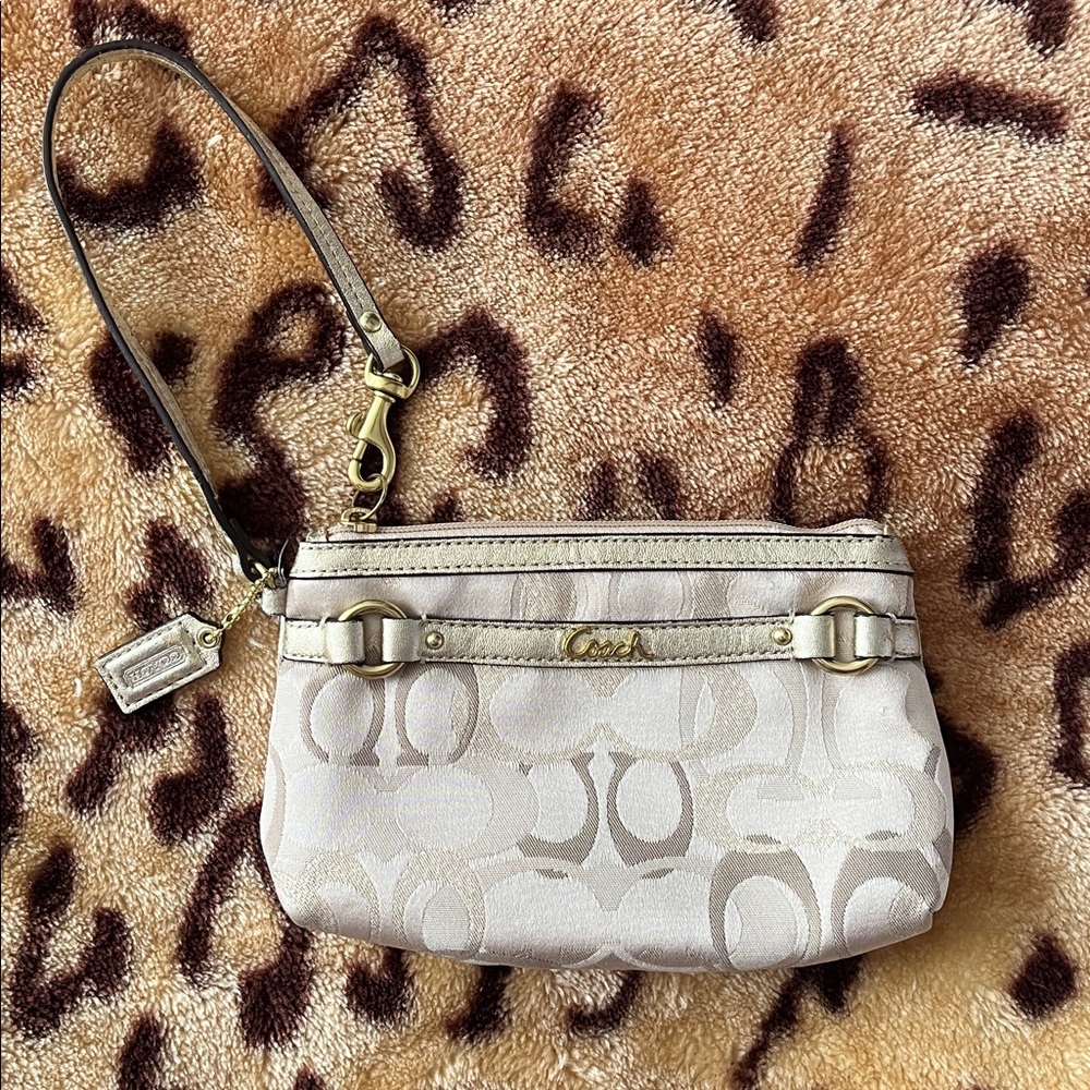 Coach Beige and Gold Wristlet